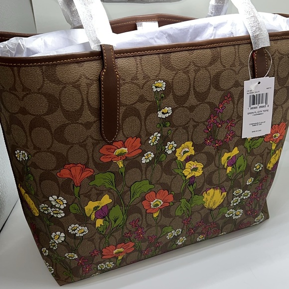 ❤️HP🪅NWT COACH CITY TOTE IN SIGNATURE CANVAS WITH GARDEN FLORAL PRINT - Picture 12 of 16